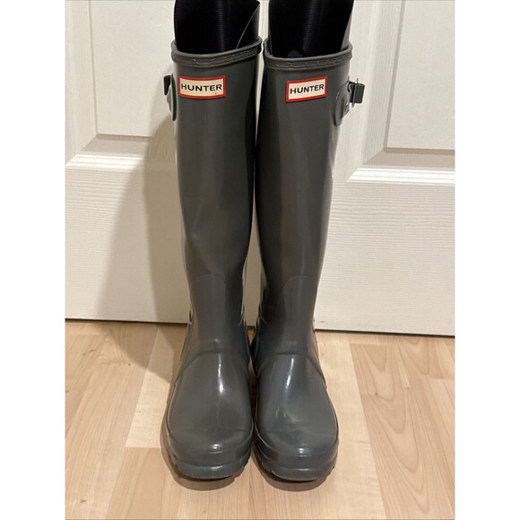 Hunter Boots Womens US 5 EU 36 Original Tall Gloss Rain Boots - Gray Green Boot - Picture 2 of 8